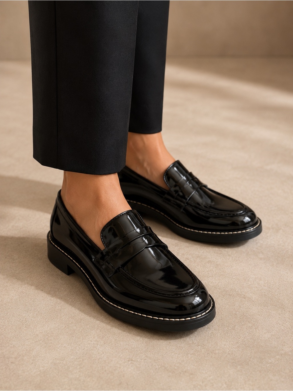 Franco Sarto Black Patent Leather Penny Loafers Women’s Size 6 Like New - Picture 1 of 5